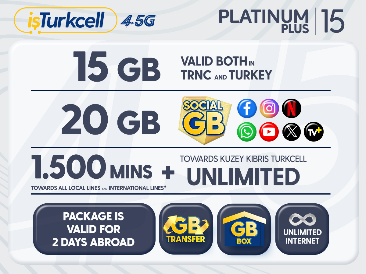 Platinum Plus 15GB Platinum 4.5G Paket Detay Kuzey Kibris