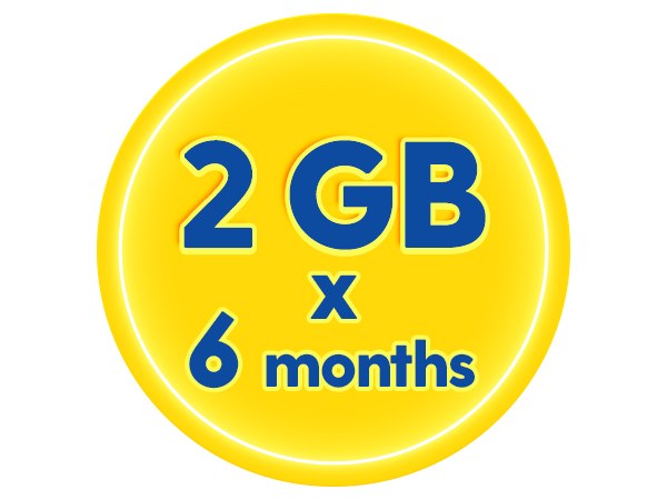 6 Months x 2GB Internet